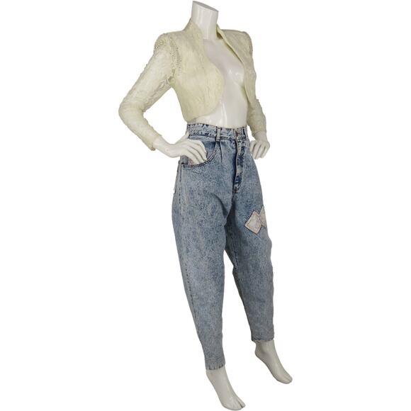 80s Vintage Acid Wash Mom Rocker Grunge High Waisted Glam Rock Denim Jeans 26 - Picture 6 of 11